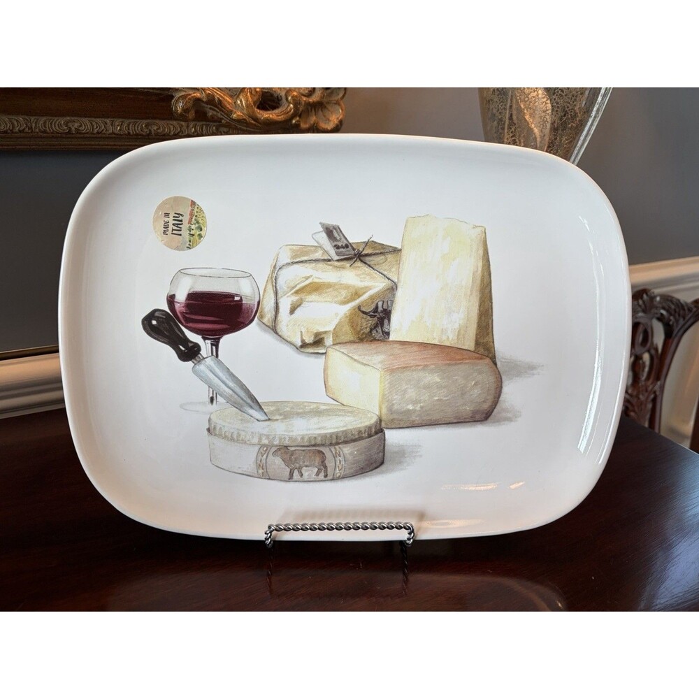 NEW~CERAMISIA~Cheeses & Wine 13.25"x 9.5" Plate Platter Serving Dish ITALY Made